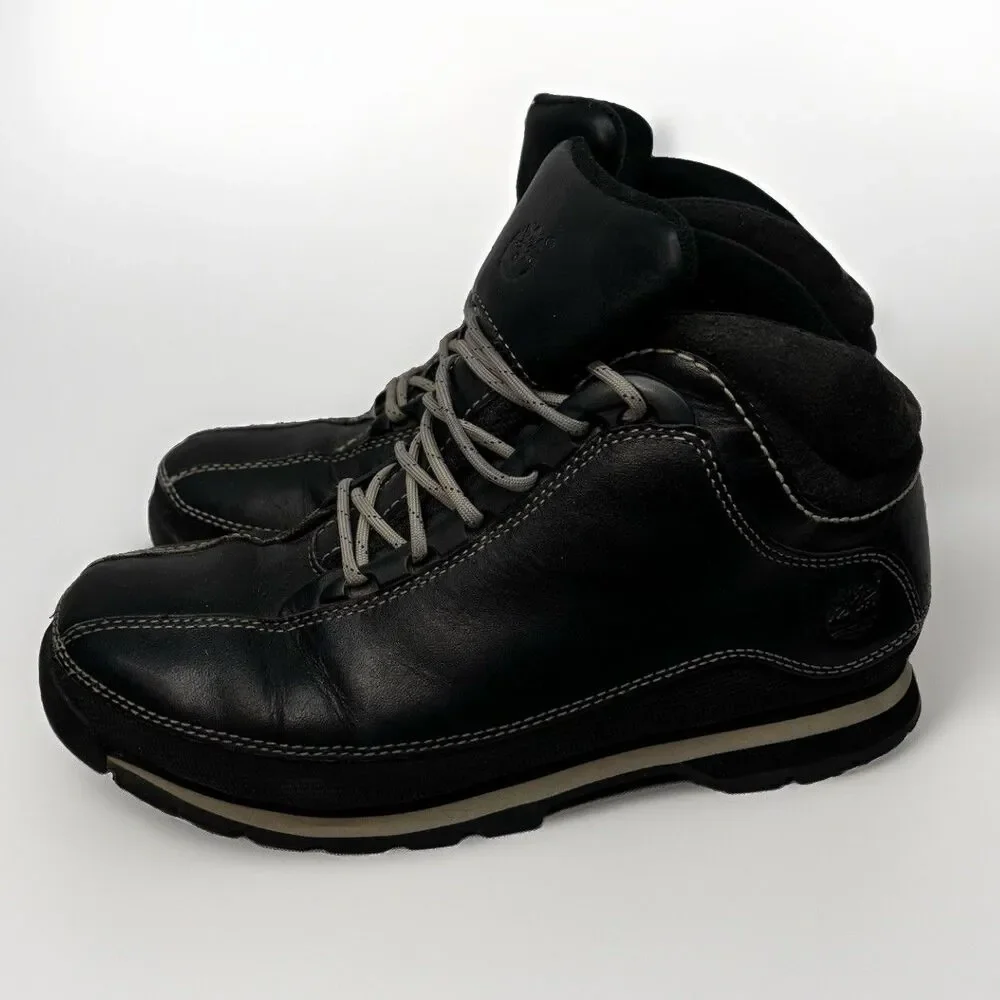Timberland Women Black Leather Ankle Boots 8M 5650 Mid Top Hiking Walking Shoes